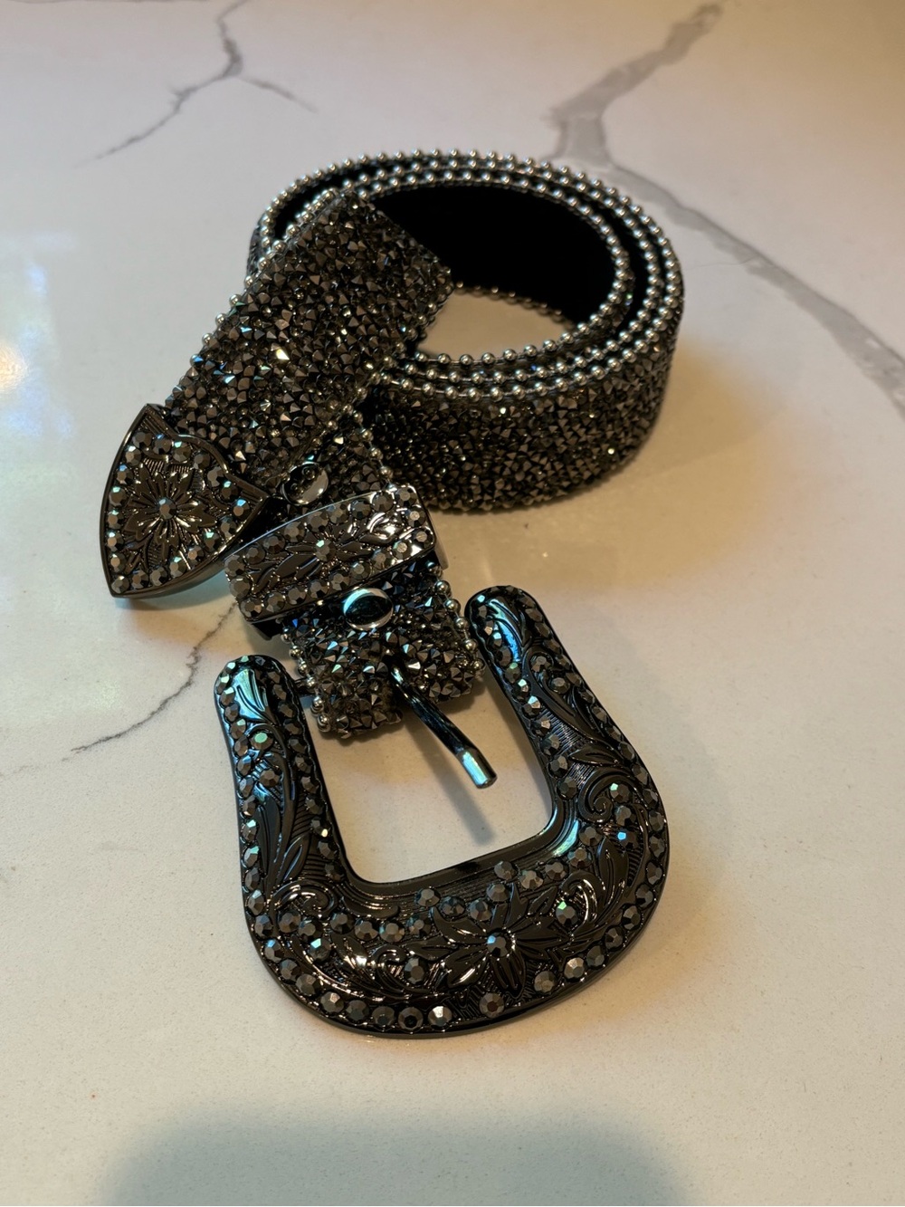 Y2K Genuine Leather Suede and Silver Mixed Metal Bling Belt Womens Small Heavy